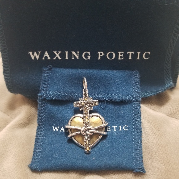 Waxing Poetic Jewelry - Waxing Poetic Silver Cross and Gold Heart Knot Pendant